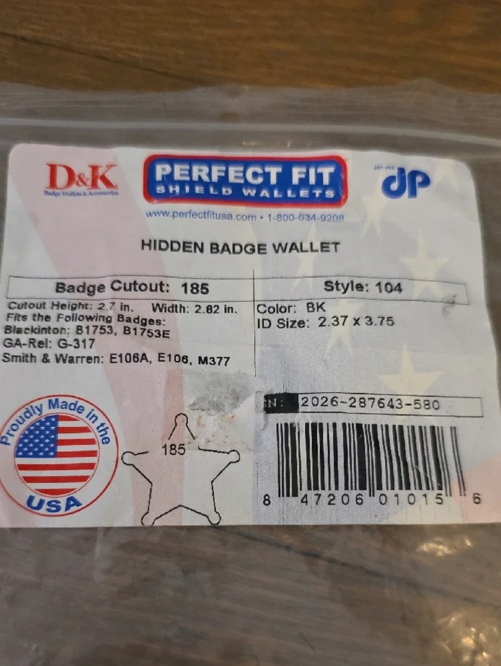Perfect Fit Shield Wallet: Badge Cutout 185/ Leather/ NEW